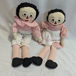 Vintage Hand Made Raggedy Ann and Andy Pink Gingham Large Size *Stains